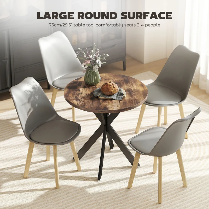 HOMCOM 29" Dining Table, Contemporary Round Kitchen Table with Steel Legs, Rustic Brown