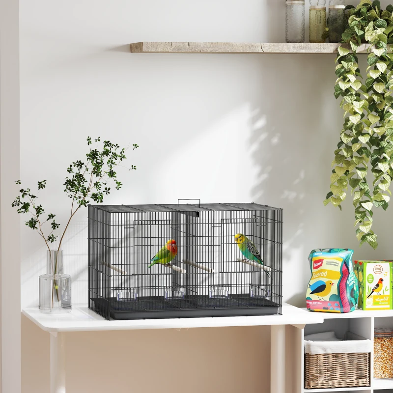 PawHut 18" H Bird Cage, Large Parakeet Cage for Budgie, Lovebird, Canary, Finches with Divider, Black