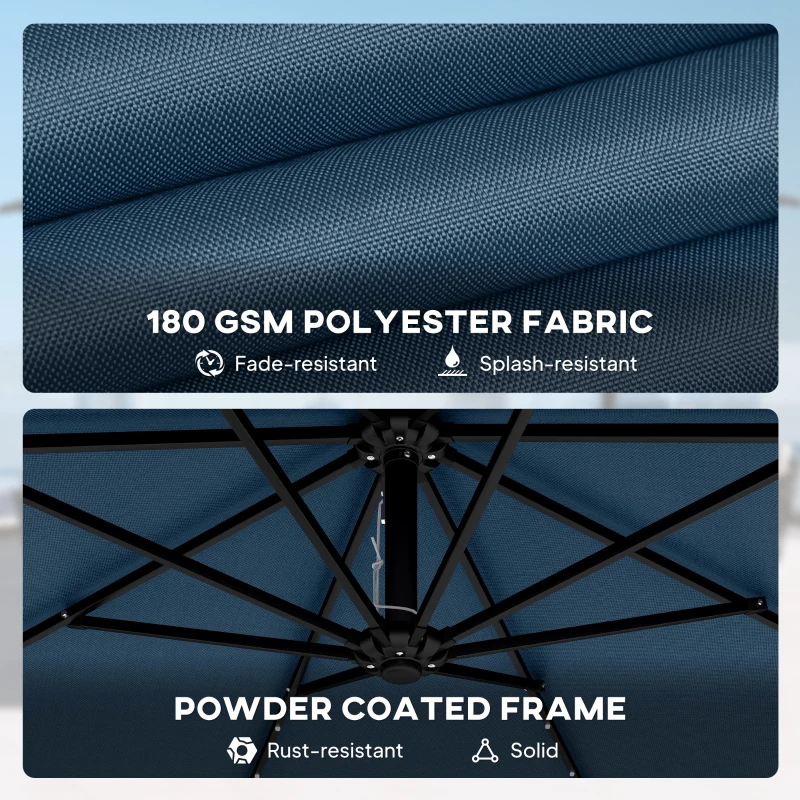 Outsunny 11.3 ft Cantilever Patio Umbrella with Light, Cover, Aluminium UPF50+ Offset Outdoor Umbrella Parasol, Navy Blue