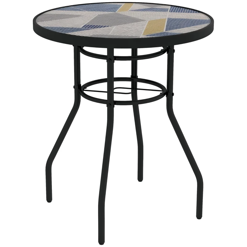 Outsunny 23.6" Round Patio Table, Outdoor Side Table with Glass Printed Top, Multicolour