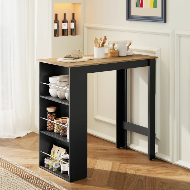 HOMCOM Modern Bar Table, Counter Height Dining Table with 3 Storage Shelves for Kitchen, Dining Room, Living Room, Walnut