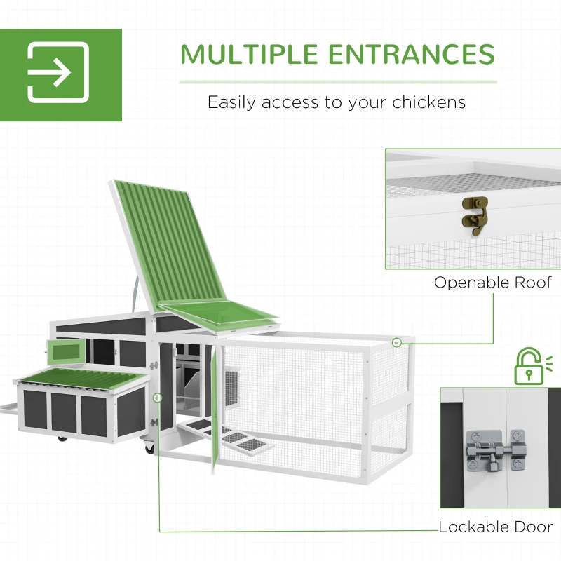 PawHut Wooden Chicken Coop, Rabbit Hutch with Large Run, Outdoor Poultry Cage with Nesting Box, Tray, Windows, Dark Grey