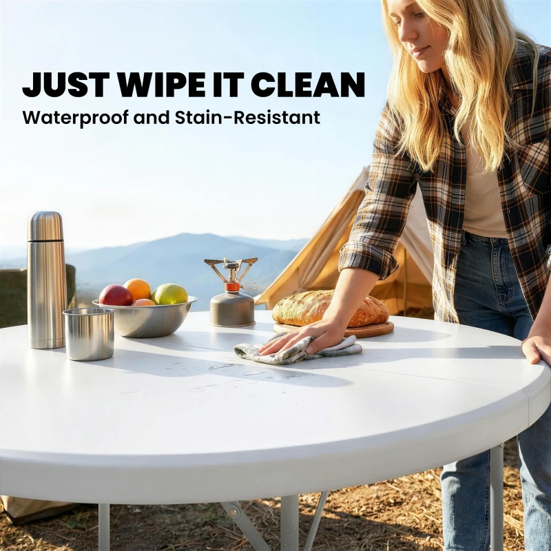 Outsunny 4ft Plastic Folding Picnic Table, Camping Table with Anti-Slip Foot Pads, Indoor Outdoor for Beach, BBQ, White