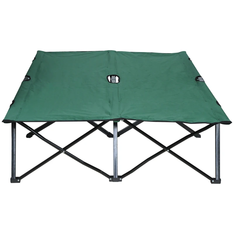 Outsunny 76" Two Person Folding Camping Cot Outdoor Portable Double Cot Wide Military Sleeping Bed w/ Carrying Bag Green
