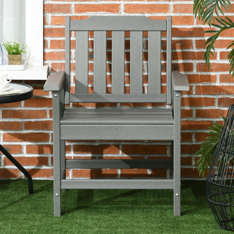 Outsunny 2 Piece All-Weather Patio Chairs, HDPE Patio Dining Chair Set, Heavy Duty Wood-Like Outdoor Furniture, Gray