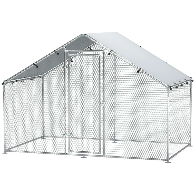PawHut Metal Chicken Coop, 9.8 x 5.6 FT Walk-in Chicken Run with Cover, Lockable Door, Outdoor Poultry Cage for 5-8 Chickens