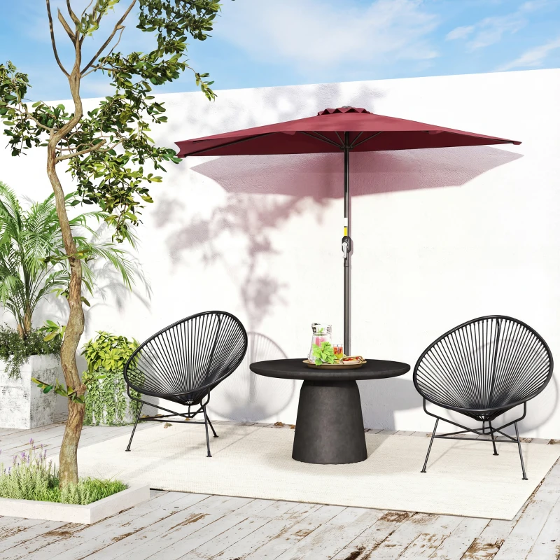Outsunny 9ft Half Round Umbrella Outdoor Patio Garden Balcony Parasol Window Sun Shade w/ 5 Ribs Wine Red