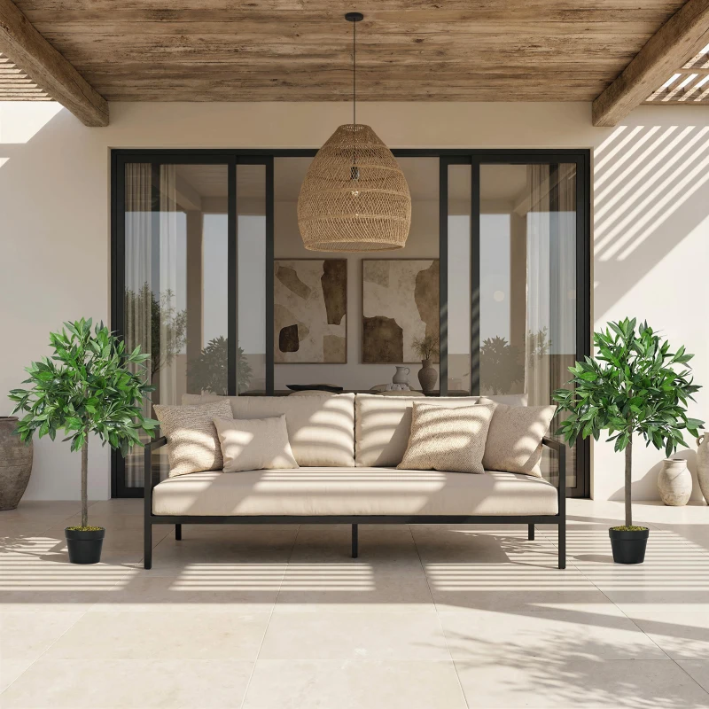 Outsunny 3FT Artificial Laurel Tree Set of 2, Lifelike Fake Plant with 564 Leaves, Potted Fake Plant for Home Office Decor, Green