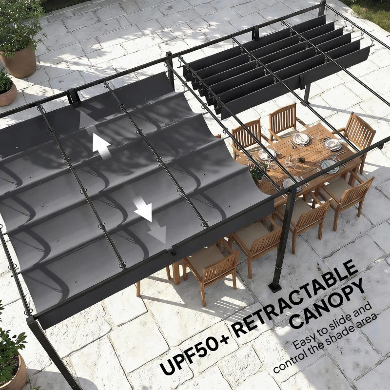 Outsunny 19' x 10' Pergola with Retractable Canopy, Patio Pergola with Sun Shade Shelter, UV50+, for Patio, Garden, Dark Grey