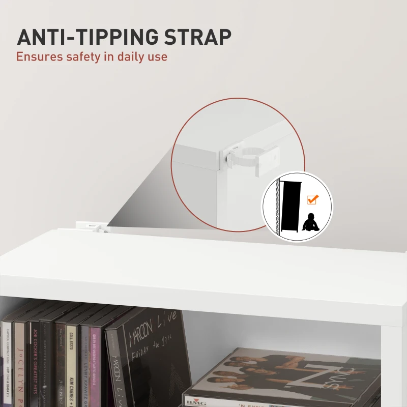 HOMCOM Media Storage Cabinet, 9-Tier Tall Narrow DVD Shelf with 6 Adjustable Shelves, White