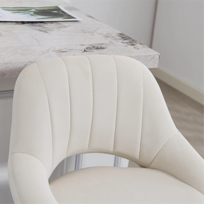 HOMCOM Bar Stools Set of 2, Swivel Counter Height Barstools with Adjustable Height, Plush Upholstered Bar Chairs with Round Metal Base and Footrest, Cream