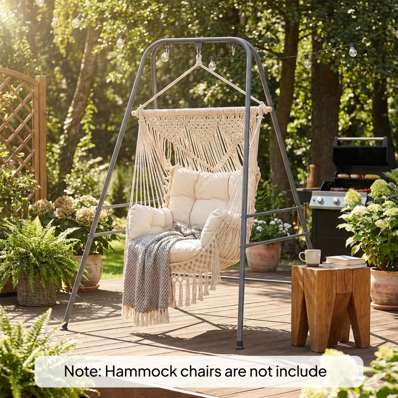 Outsunny Hammock Chair Stand  Indoor and Outdoor Use with Anti-Slip Foot Pads, 2 Carabiners, Gray