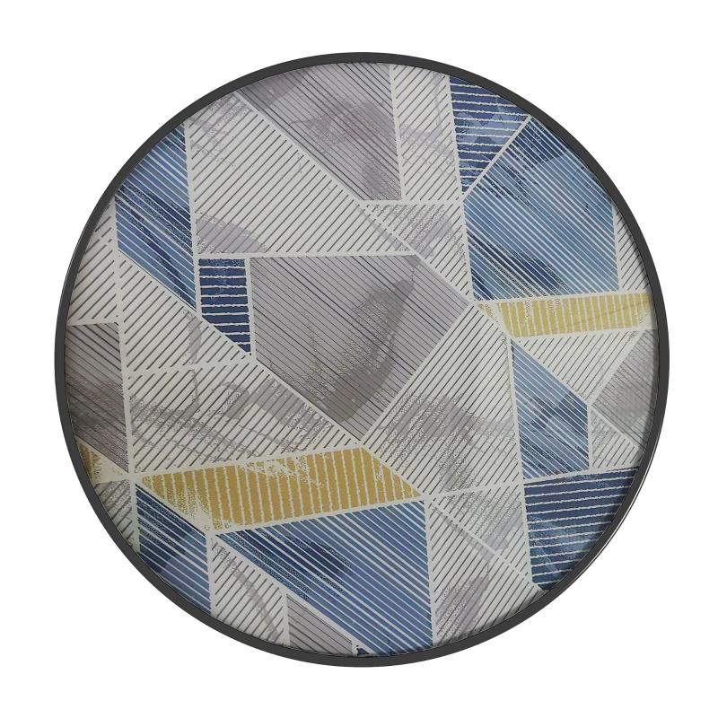 Outsunny 23.6" Round Patio Table, Outdoor Side Table with Glass Printed Top, Multicolour