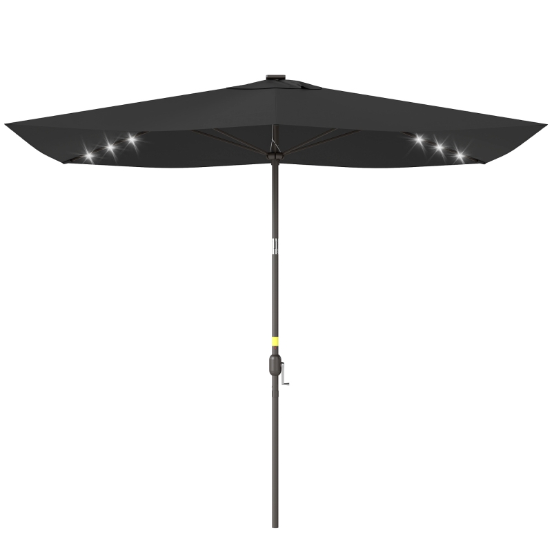 Outsunny 6.5x10ft Patio Umbrella, Rectangle Tilt Outdoor Market Parasol with LEDs, Black