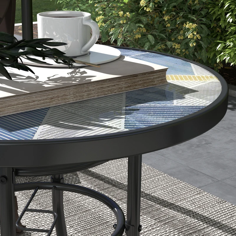Outsunny 23.6" Round Patio Table, Outdoor Side Table with Glass Printed Top, Multicolour