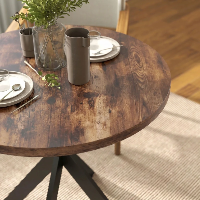 HOMCOM 29" Dining Table, Contemporary Round Kitchen Table with Steel Legs, Rustic Brown
