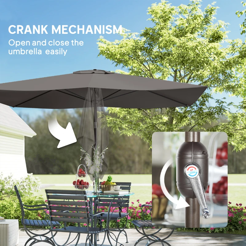 Outsunny 6.5x10ft Patio Umbrella, Rectangle Market Umbrella, Dark Grey