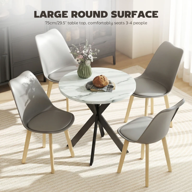 HOMCOM 29" Dining Table, Contemporary Round Kitchen Table with Steel Legs, White Marble-Effect