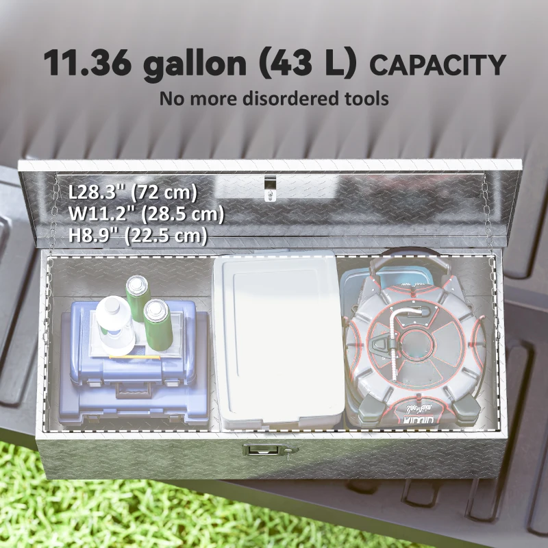 HOMCOM 30 Inch Truck Bed Tool Box, Heavy Duty Aluminum Diamond Plate Trailer Tongue Box with Side Handle and Locks Keys