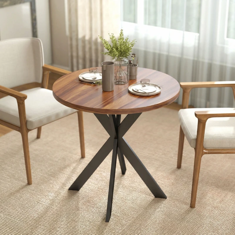 HOMCOM 29" Dining Table, Contemporary Round Kitchen Table with Steel Legs, Walnut