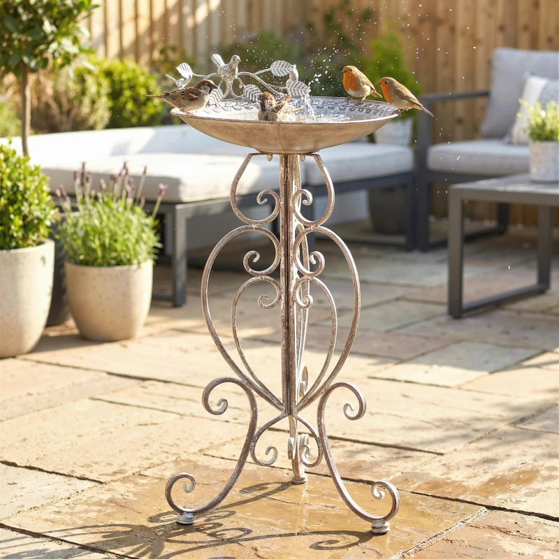 Outsunny 30" Tall Bird Bath with Bird Statues and Decorative Stand, Freestanding Vintage Garden BirdBath Bowl Pedestal, Brown