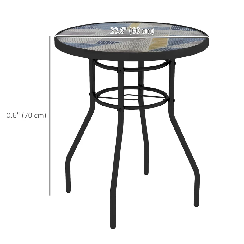 Outsunny 23.6" Round Patio Table, Outdoor Side Table with Glass Printed Top, Multicolour