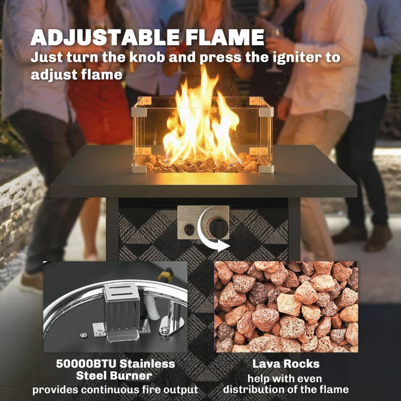 Outsunny Propane Fire Pit Table, 28 Inch Gas Fire Pit with Explosion-Proof Net and Glass Wind Guard, Gas Tank Holder