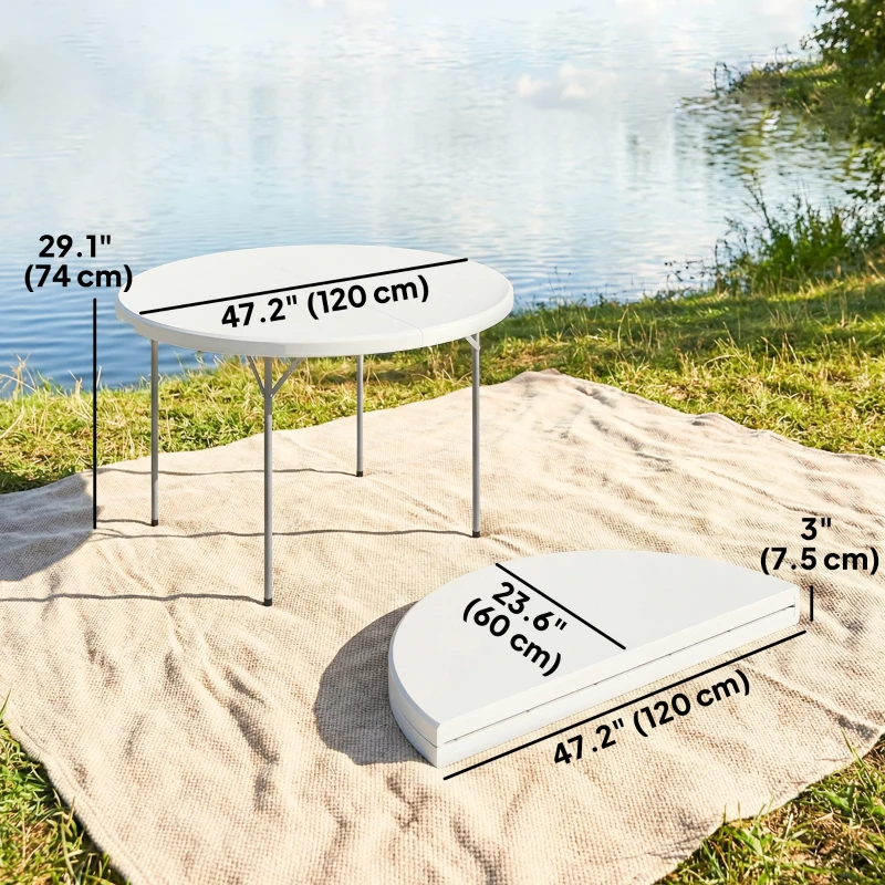 Outsunny 4ft Plastic Folding Picnic Table, Camping Table with Anti-Slip Foot Pads, Indoor Outdoor for Beach, BBQ, White