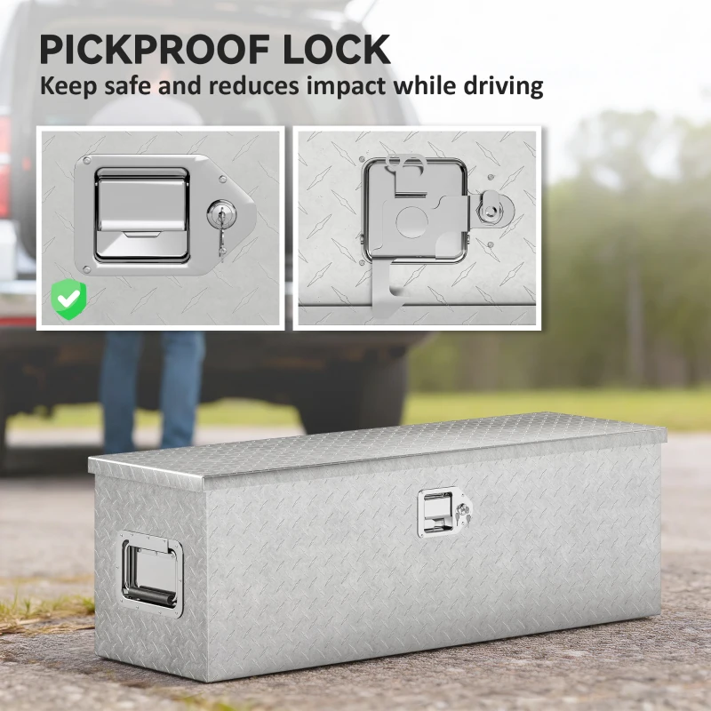 HOMCOM 48 Inch Truck Bed Tool Box, Heavy Duty Aluminum Diamond Plate Trailer Tongue Box with Side Handle and Locks Keys