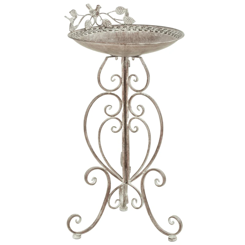 Outsunny 30" Tall Bird Bath with Bird Statues and Decorative Stand, Freestanding Vintage Garden BirdBath Bowl Pedestal, Brown