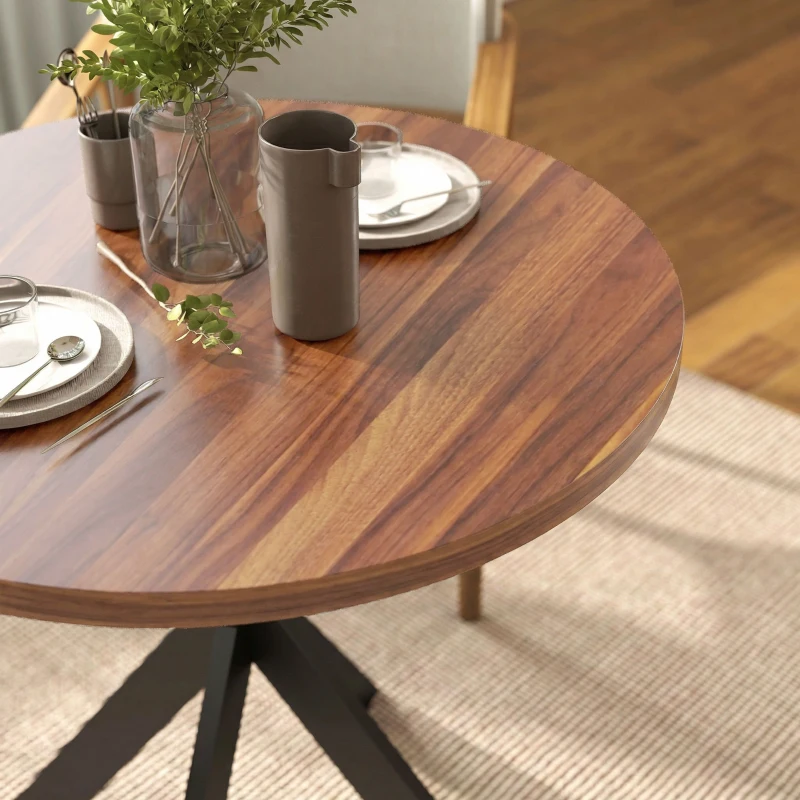 HOMCOM 29" Dining Table, Contemporary Round Kitchen Table with Steel Legs, Walnut