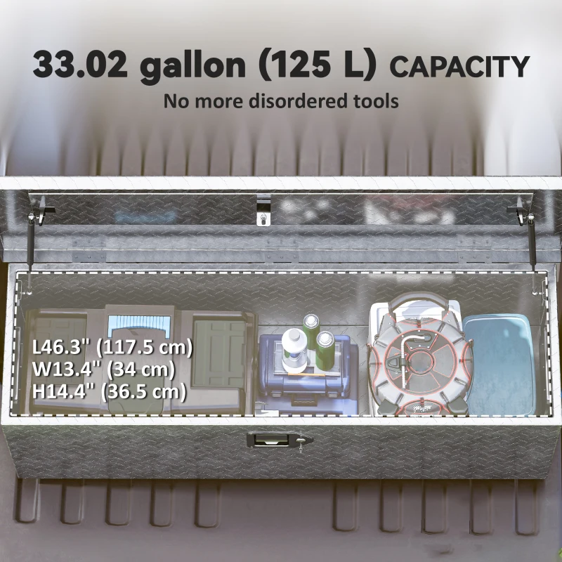 HOMCOM 48 Inch Truck Bed Tool Box, Heavy Duty Aluminum Diamond Plate Trailer Tongue Box with Side Handle and Locks Keys
