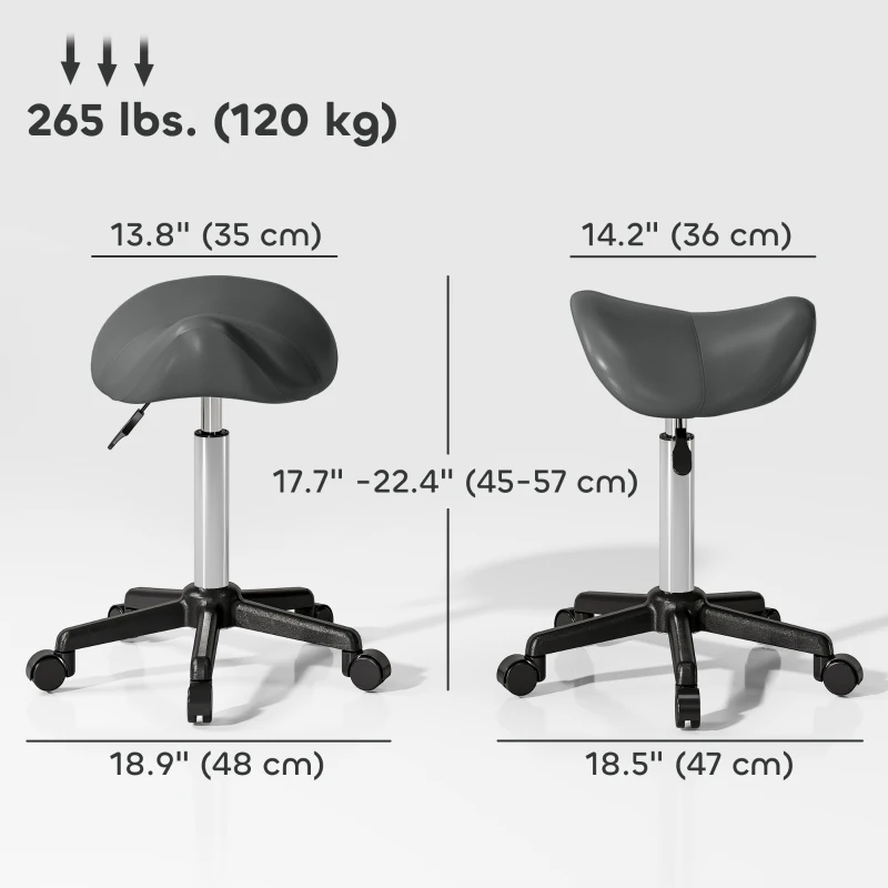 HOMCOM Saddle Stool, Adjustable Rolling Stool, Grey