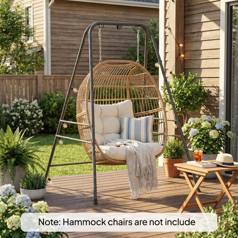Outsunny Hammock Chair Stand  Indoor and Outdoor Use with Anti-Slip Foot Pads, 2 Carabiners, Gray