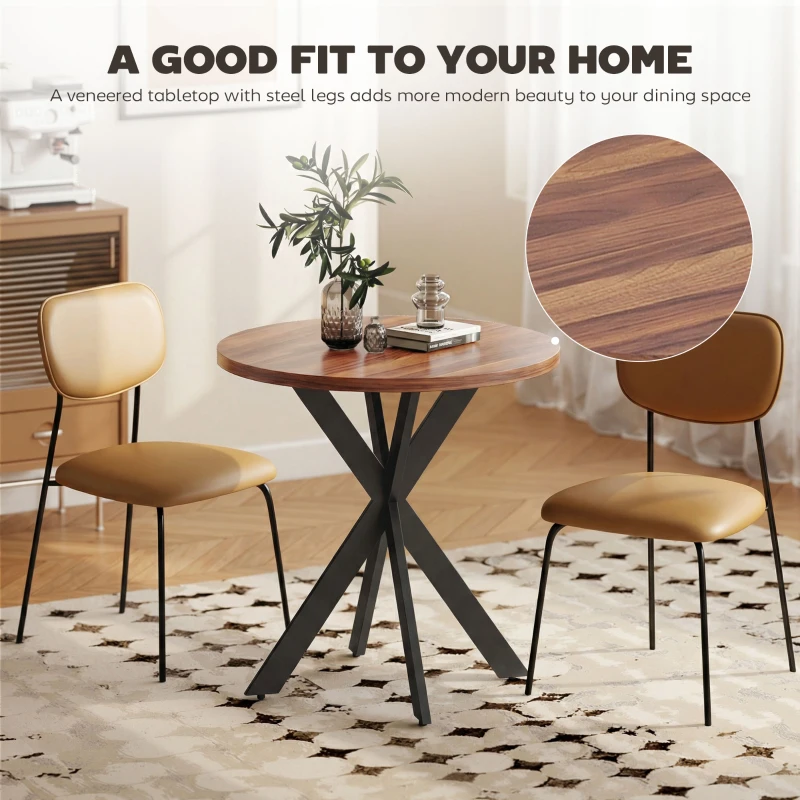 HOMCOM 29" Dining Table, Contemporary Round Kitchen Table with Steel Legs, Walnut
