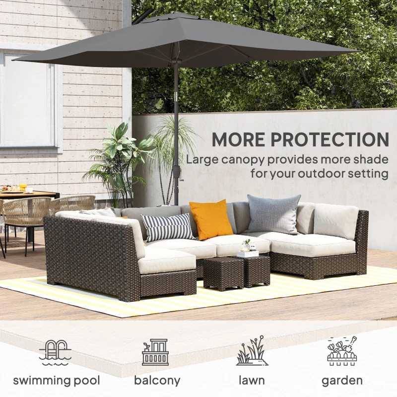 Outsunny 6.5x10ft Patio Umbrella, Rectangle Market Umbrella, Dark Grey