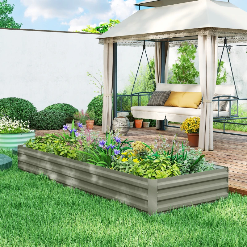Outsunny 8 x 3 x 1ft Galvanized Raised Garden Bed, Metal Elevated Planter Box for Growing Flowers, Herbs, Succulents, Light Grey