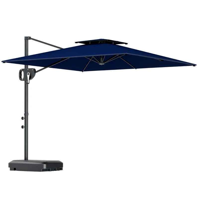 Outsunny Square Cantilever Patio Umbrella, Double Top Patio Hanging Offset Umbrella with Crank & Tilt, 8' x 9', Dark Blue