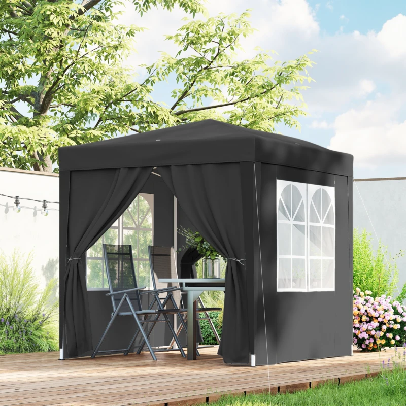 Outsunny 6.6'x6.6' Pop Up Canopy Tent with Sidewalls, Instant Sun Shelter Camping Gazebo with Carry Bag, Black