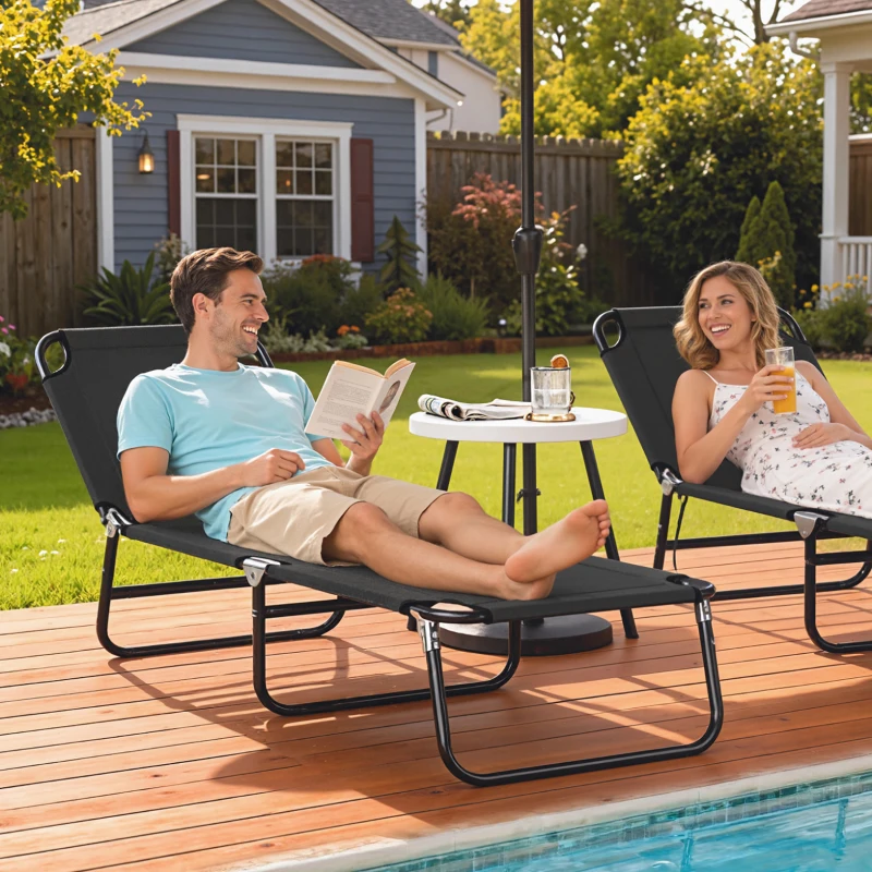 Outsunny Folding Chaise Lounge Pool Chairs, Outdoor Sun Tanning Chairs with 5-Level Reclining Back, Steel Frame for Beach, Yard, Patio, Black