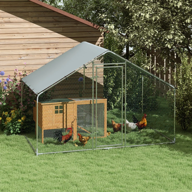 PawHut Metal Chicken Coop, 9.8 x 5.6 FT Walk-in Chicken Run with Cover, Lockable Door, Outdoor Poultry Cage for 5-8 Chickens