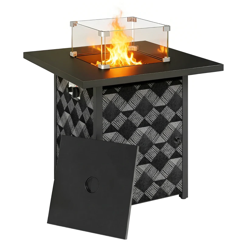 Outsunny Propane Fire Pit Table, 28 Inch Gas Fire Pit with Explosion-Proof Net and Glass Wind Guard, Gas Tank Holder