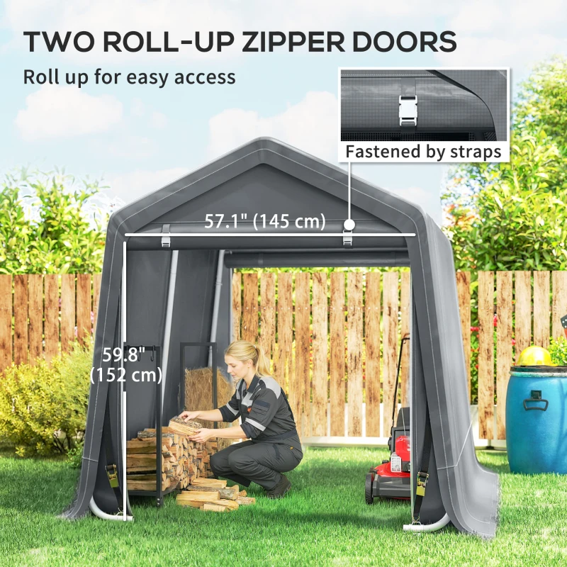 Outsunny 7.9' x 6.6' Garden Storage Tent, Patio Storage Shelter w/ Metal Frame and Double Zipper Doors, Dark Grey