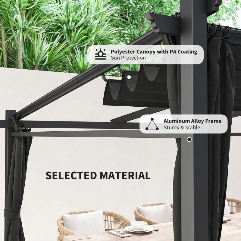 Outsunny Metal Pergola with Sliding Roof Canopy, Retractable Pergola Canopy, 10' x 10', Black