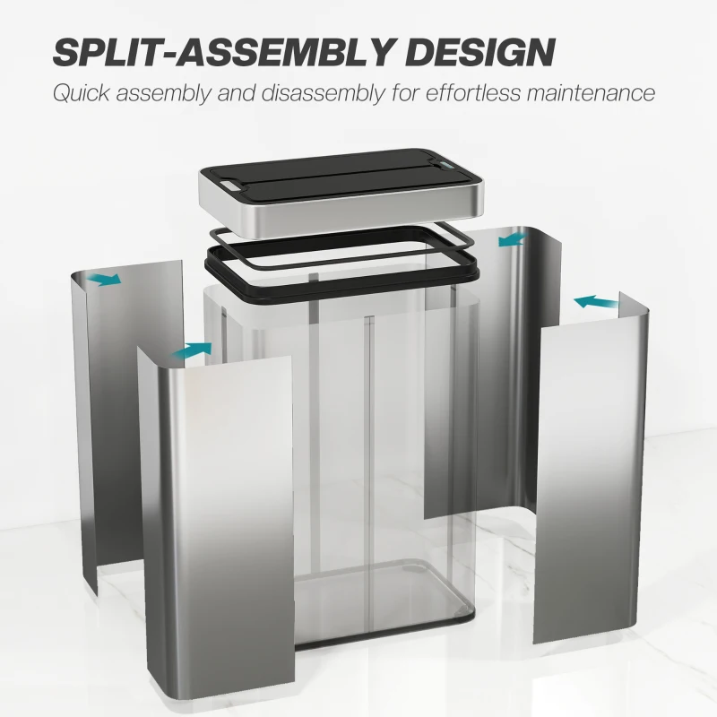 HOMCOM 14.5 Gallon Sensor Can, Automatic Garbage Can with Soft-Close Butterfly Lid, Fingerprint-Proof Stainless Steel, Silver