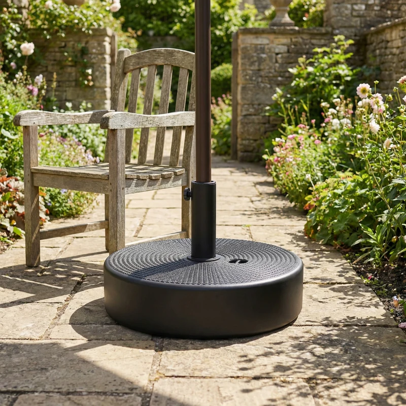 Outsunny Patio Umbrella Base 33 lbs Water or 42 lbs Sand Filled, Outdoor Umbrella Stand for 1.5"/1.9" Poles Black