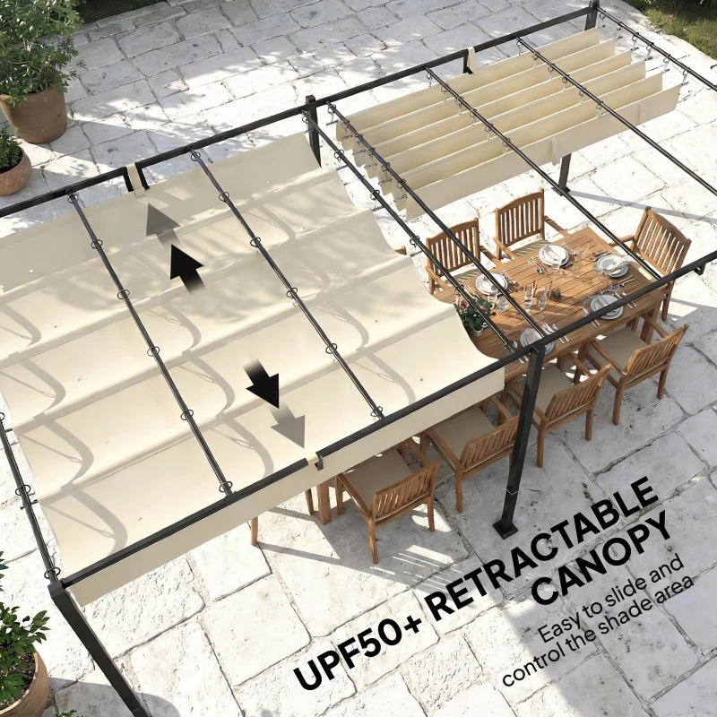 Outsunny 19' x 10' Pergola with Retractable Canopy, Patio Pergola with Sun Shade Shelter, UV50+, for Patio, Garden, Cream