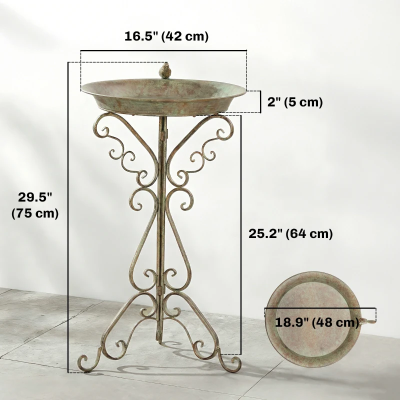 Outsunny 30" Tall Bird Bath with Bird Statue and Decorative Stand, Freestanding Vintage Garden BirdBath Bowl Pedestal