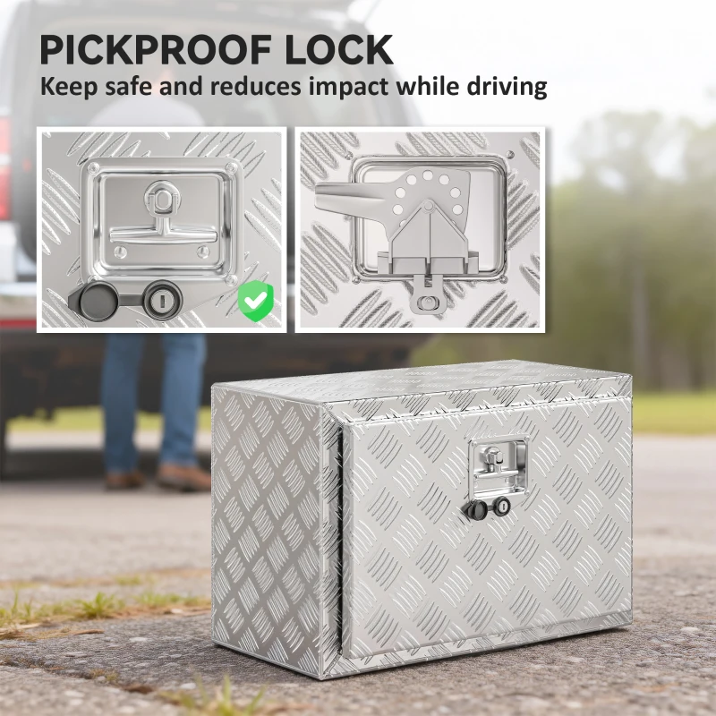 HOMCOM 24 Inch Truck Bed Tool Box, Heavy Duty Aluminum Tool Box, Storage Toolbox Chest Organizer with Lock and Keys