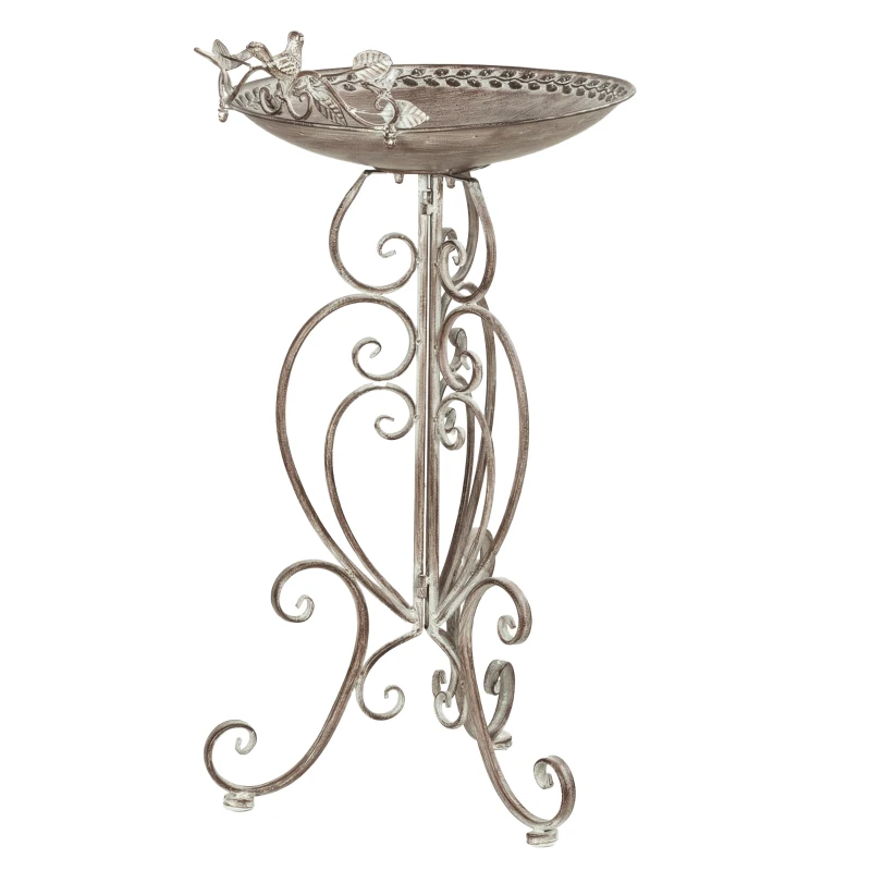 Outsunny 30" Tall Bird Bath with Bird Statues and Decorative Stand, Freestanding Vintage Garden BirdBath Bowl Pedestal, Brown